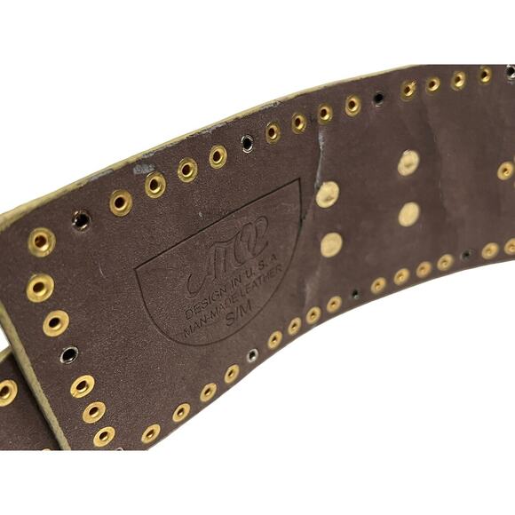 Vtg 80's Wide New Wave Avant Garde Artsy Runway Glam Studded Belt SZ S/M - Picture 7 of 11